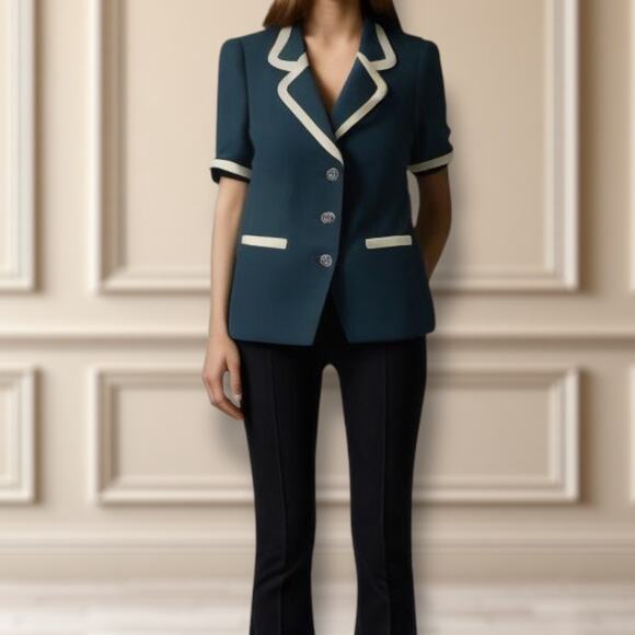 Vintage Verducci Sailor Jacket Navy Rose Embellished Detail Size‎ 10 US FR 42 - Picture 1 of 11